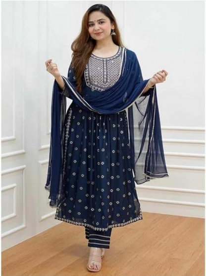 Embroidered Anarkali Kurta Bottom & Dupatta Set
