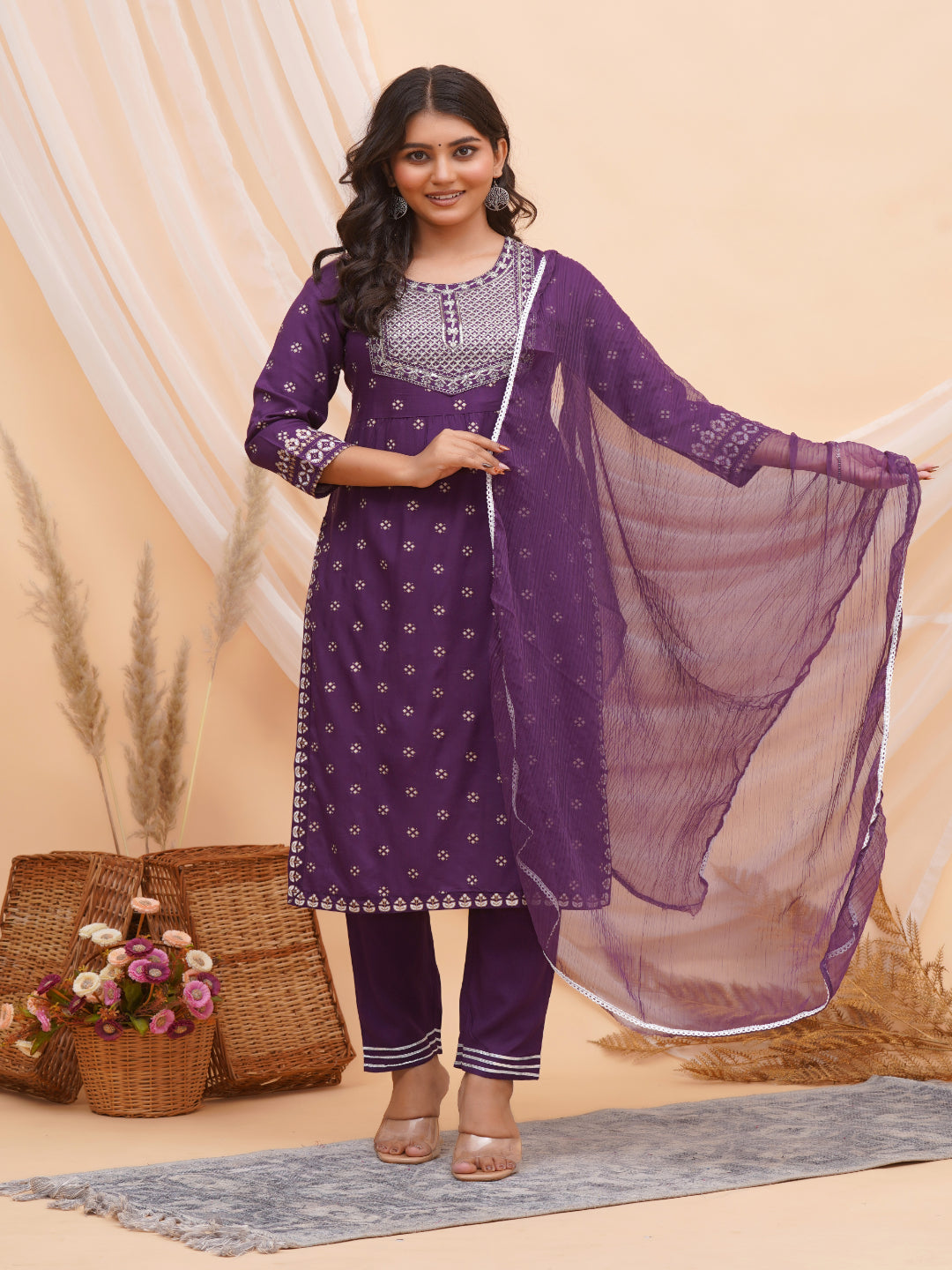 Embroidered Anarkali Kurta Bottom & Dupatta Set