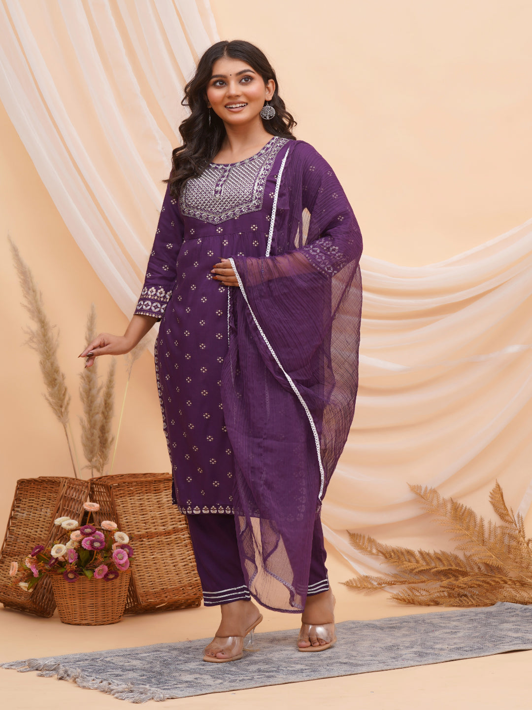 Embroidered  Kurta Bottom &amp; Dupatta Set