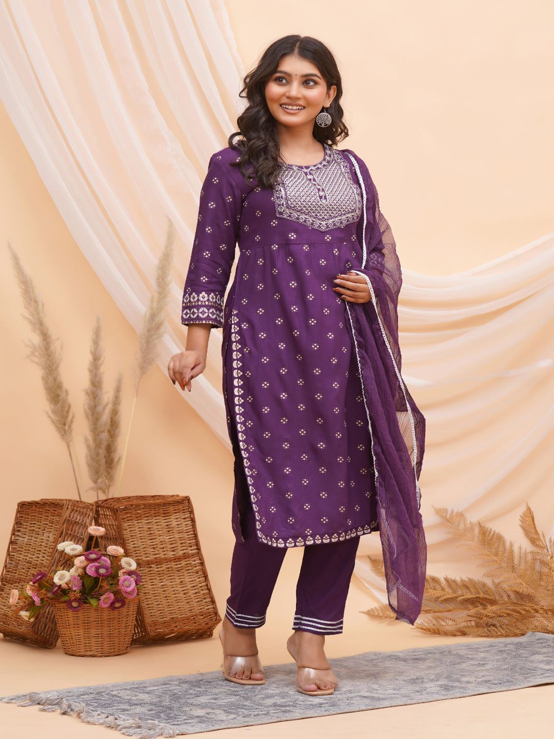 Embroidered Anarkali Kurta Bottom & Dupatta Set