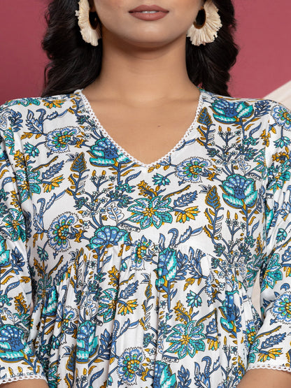 Printed Flared V-Neck Rayon Top
