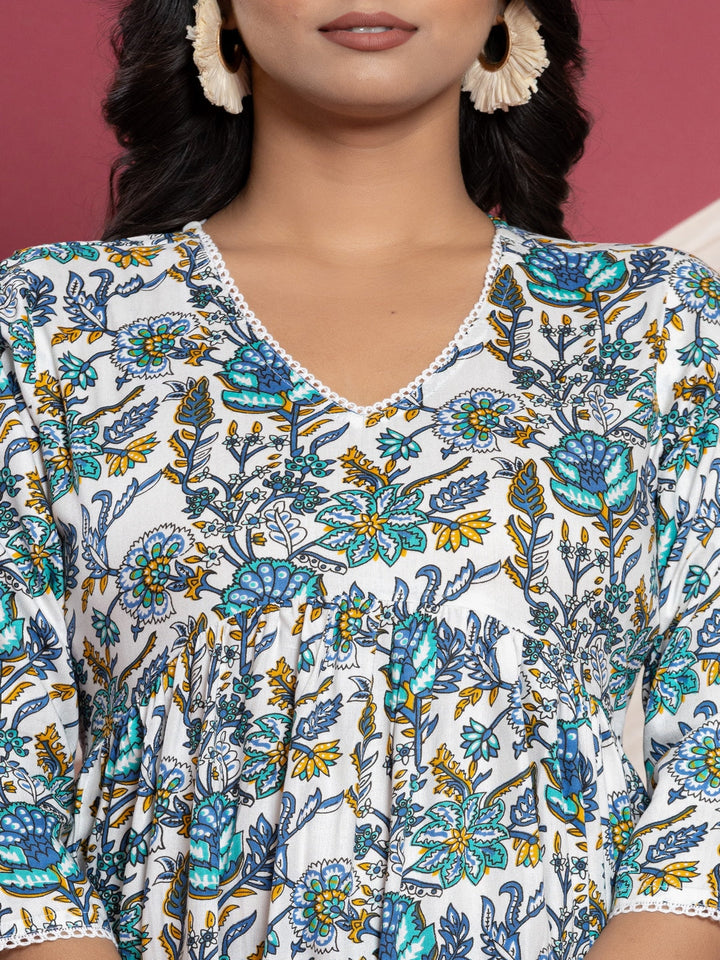 Printed Flared V-Neck Rayon Top