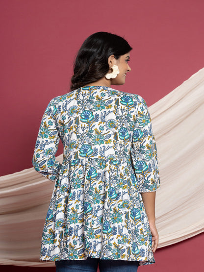 Printed Flared V-Neck Rayon Top