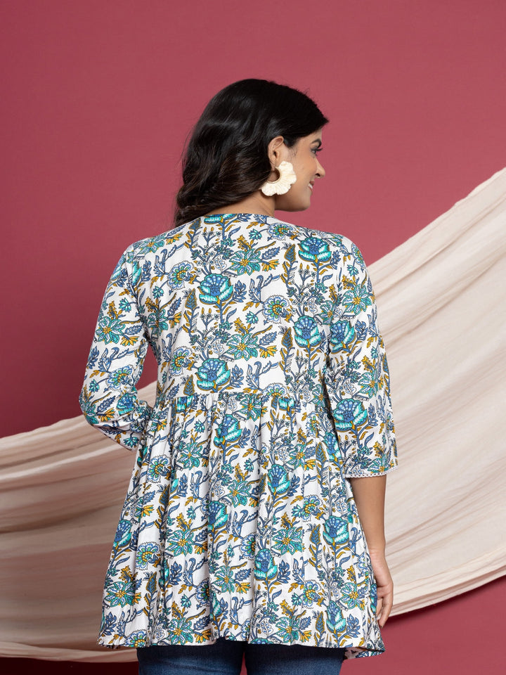 Printed Flared V-Neck Rayon Top