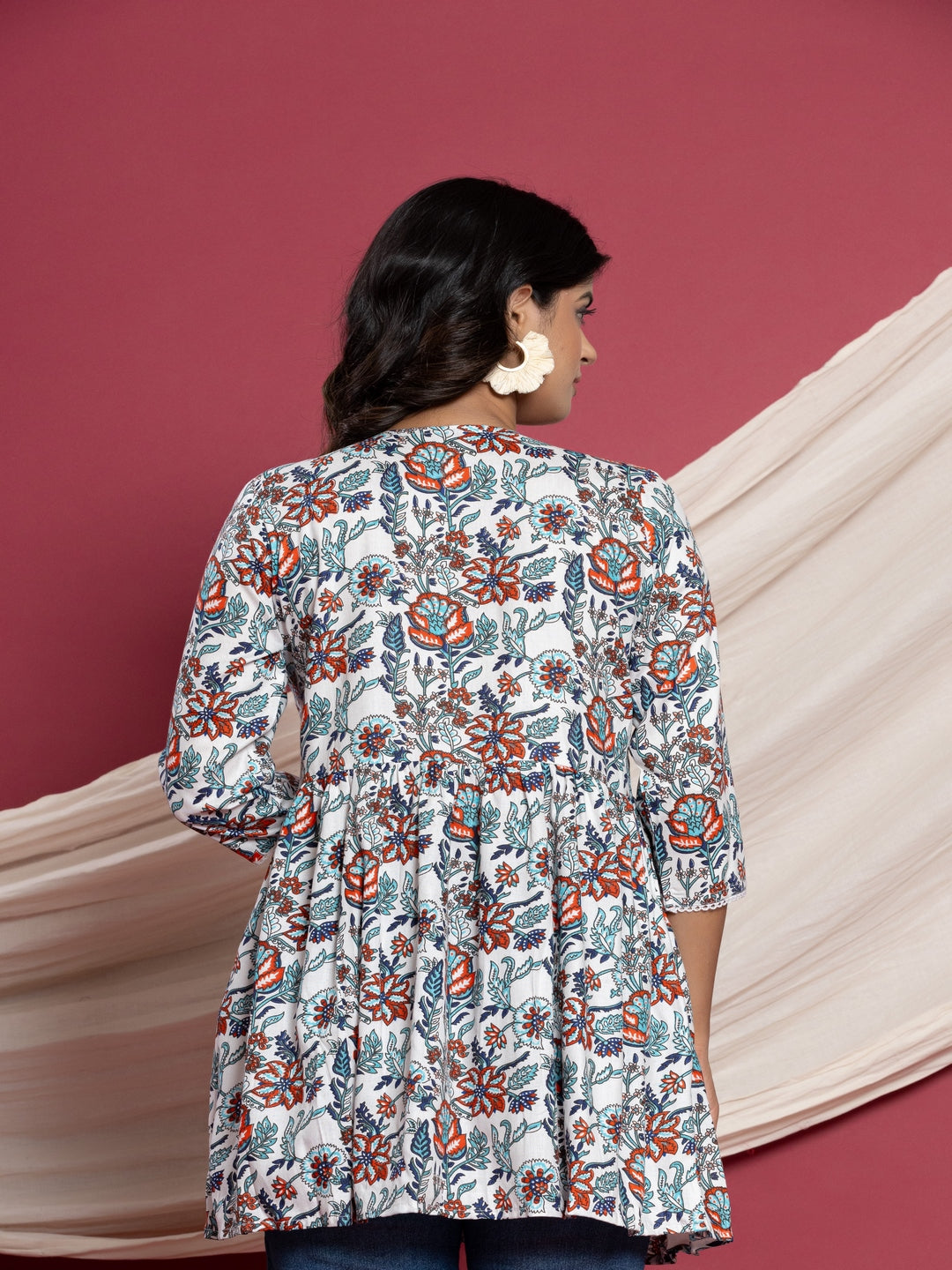 Printed Flared V-Neck Rayon Top