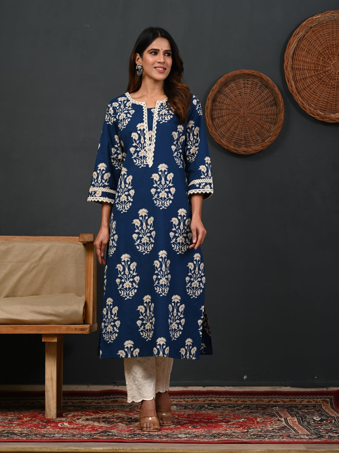 Printed Cotton Blend Blue Kurta