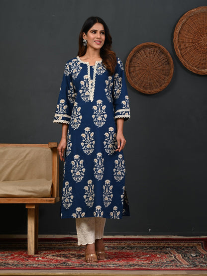 Printed Cotton Blend Blue Kurta