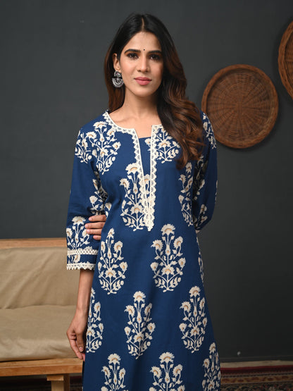 Printed Cotton Blend Blue Kurta