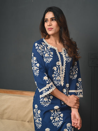 Printed Cotton Blend Blue Kurta