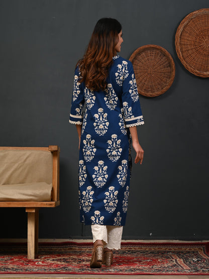 Printed Cotton Blend Blue Kurta