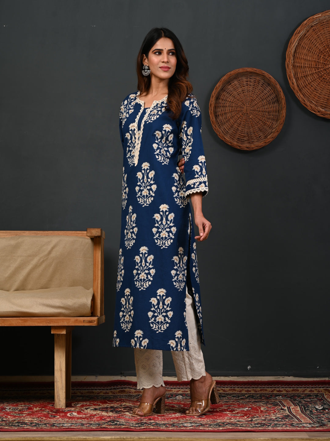 Printed Cotton Blend Blue Kurta