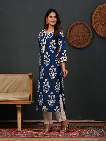 Printed Cotton Blend Blue Kurta