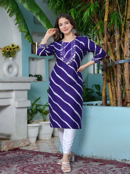Embroidered Pure Cotton Blue Kurta