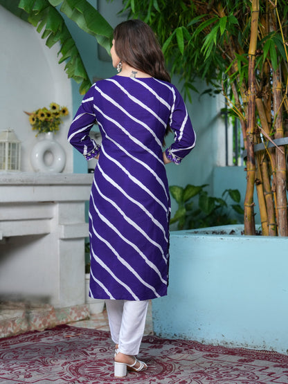 Embroidered Pure Cotton Blue Kurta