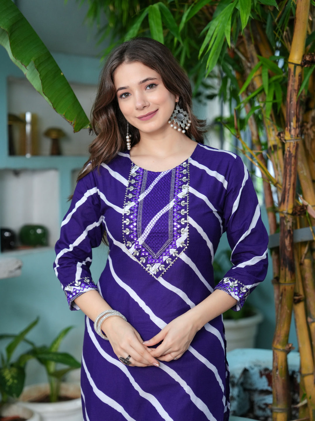 Embroidered Pure Cotton Blue Kurta