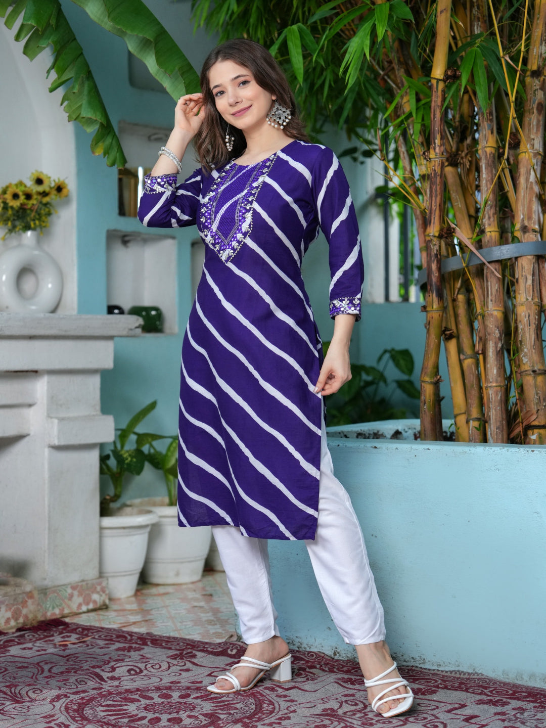 Embroidered Pure Cotton Blue Kurta