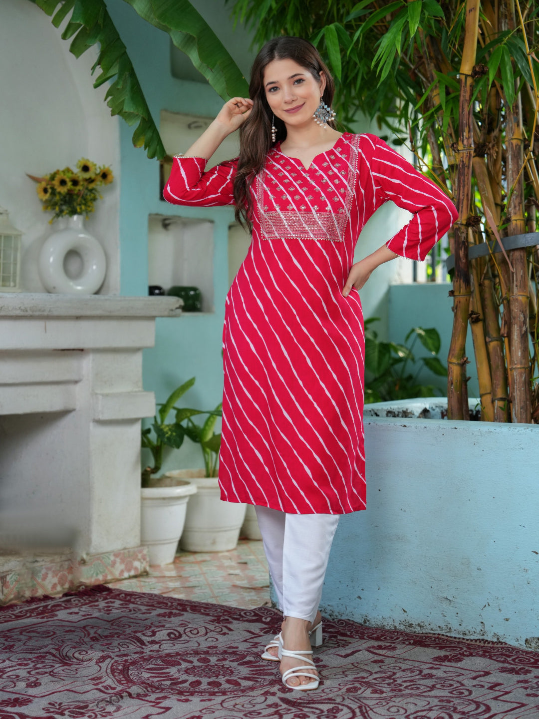 Embroidered Pure Cotton Pink Kurta