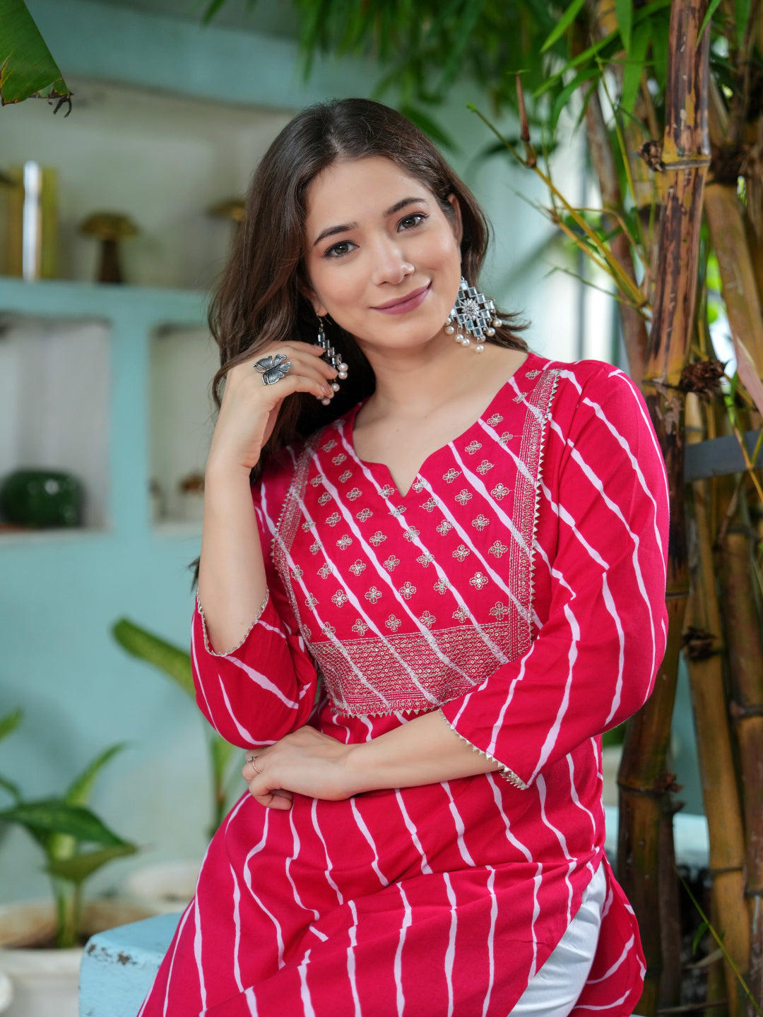 Embroidered Pure Cotton Pink Kurta