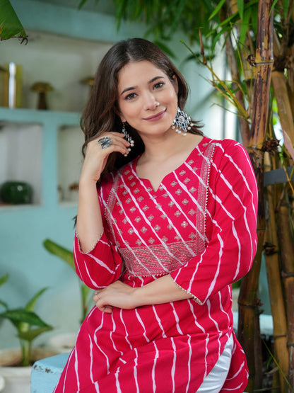 Embroidered Pure Cotton Pink Kurta