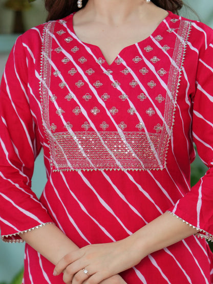 Embroidered Pure Cotton Pink Kurta