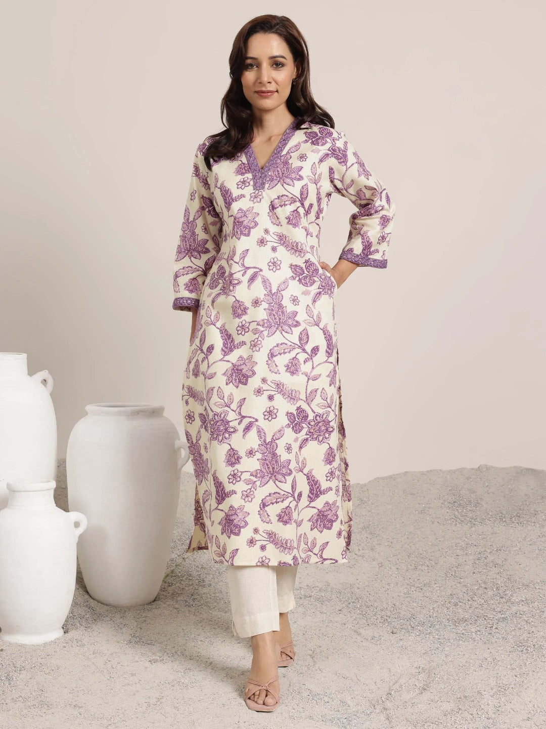 Embroidered Viscose Rayon Purple Kurta