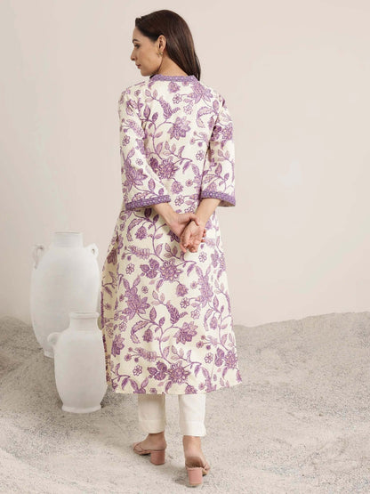 Embroidered Viscose Rayon Purple Kurta