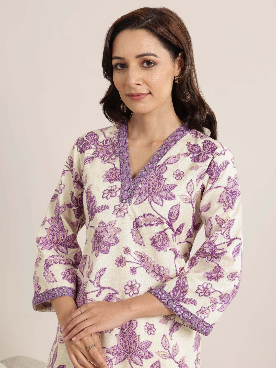 Embroidered Viscose Rayon Purple Kurta