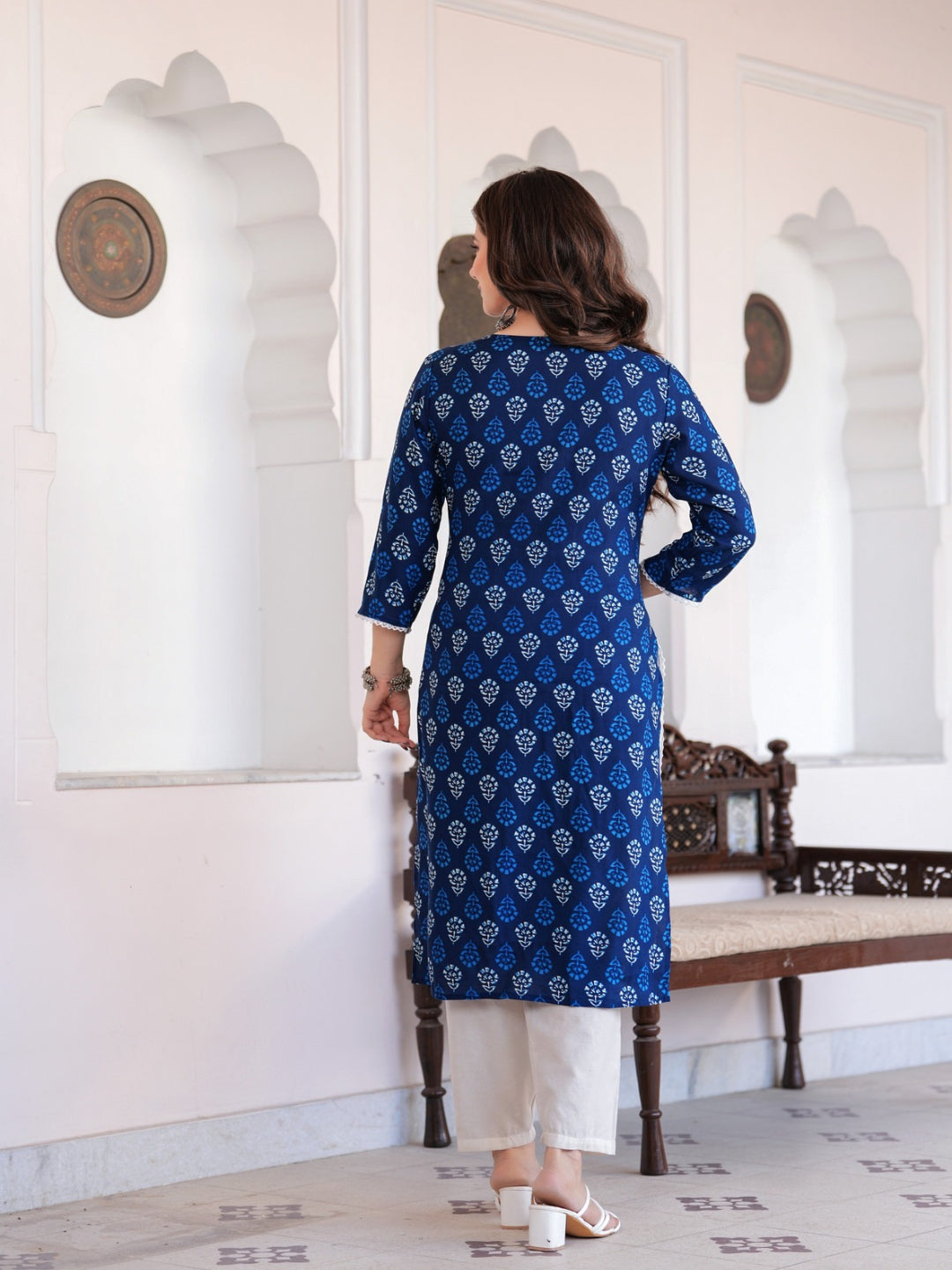 Embroidered Pure Cotton Blue Kurta