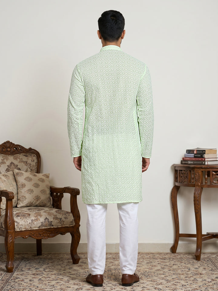 Floral Embroidered Kurta Pyjama Set For Men