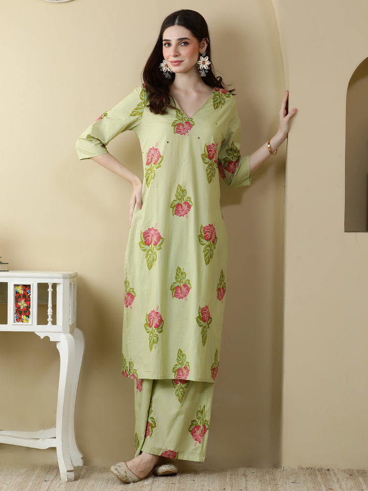 Straight Pure Cotton Printed Kurta Set