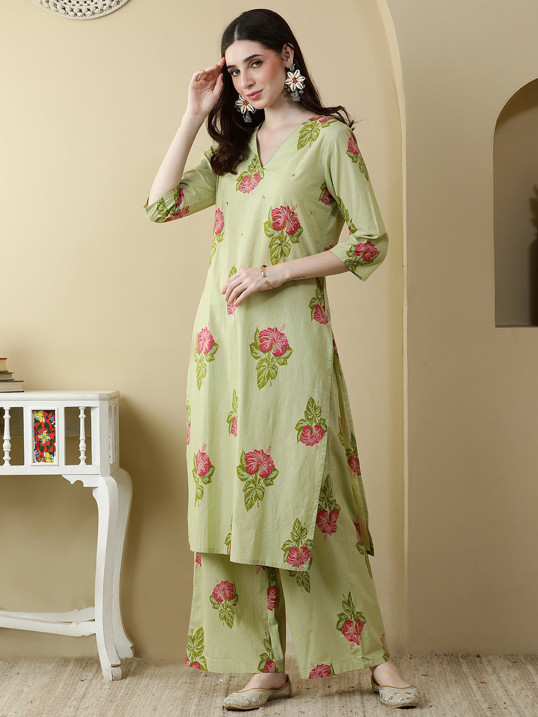Straight Pure Cotton Printed Kurta Set