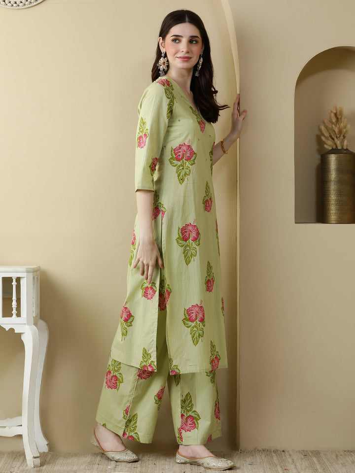 Straight Pure Cotton Printed Kurta Set