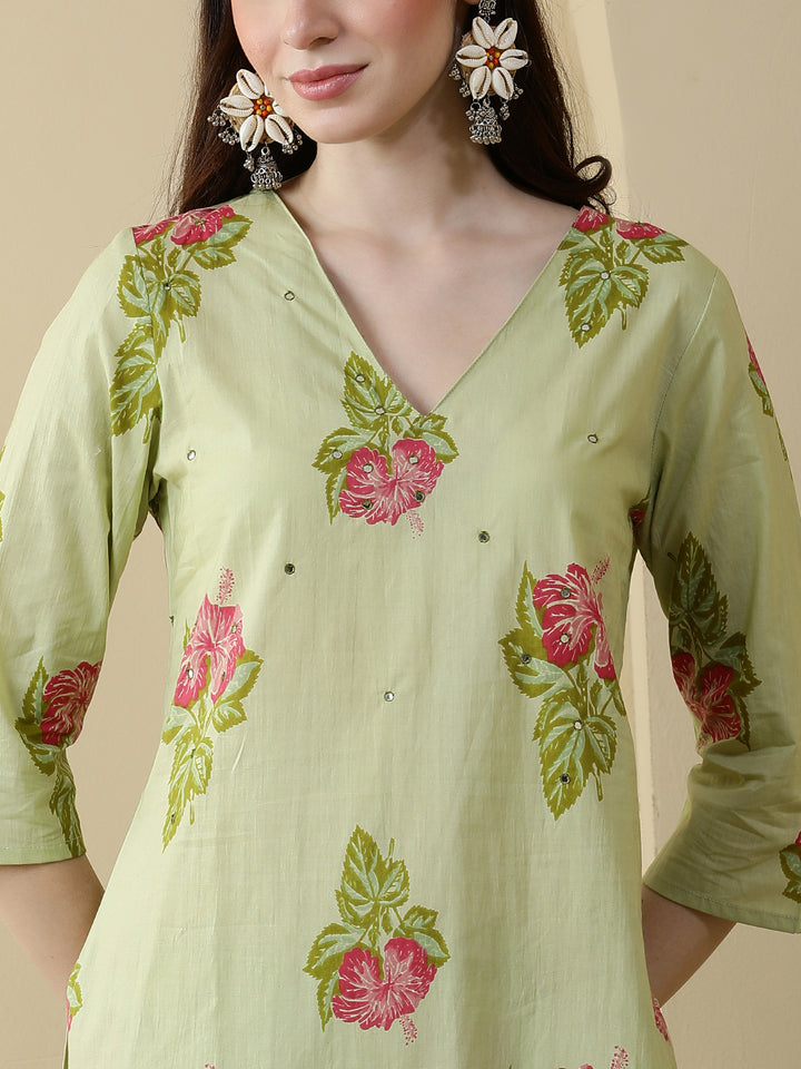 Straight Pure Cotton Printed Kurta Set
