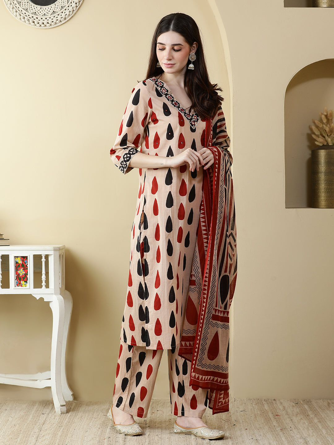 Straight Pure Cotton Printed Kurta Set With Dupatta