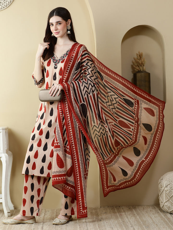 Straight Pure Cotton Printed Kurta Set With Dupatta
