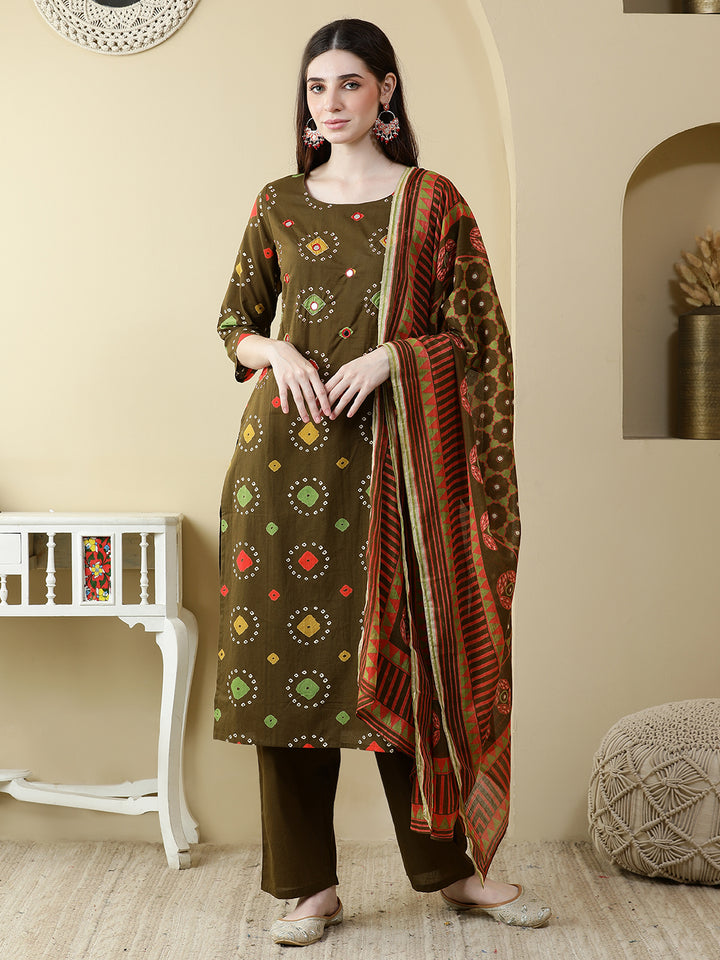 Straight Pure Cotton Printed Kurta Set With Dupatta