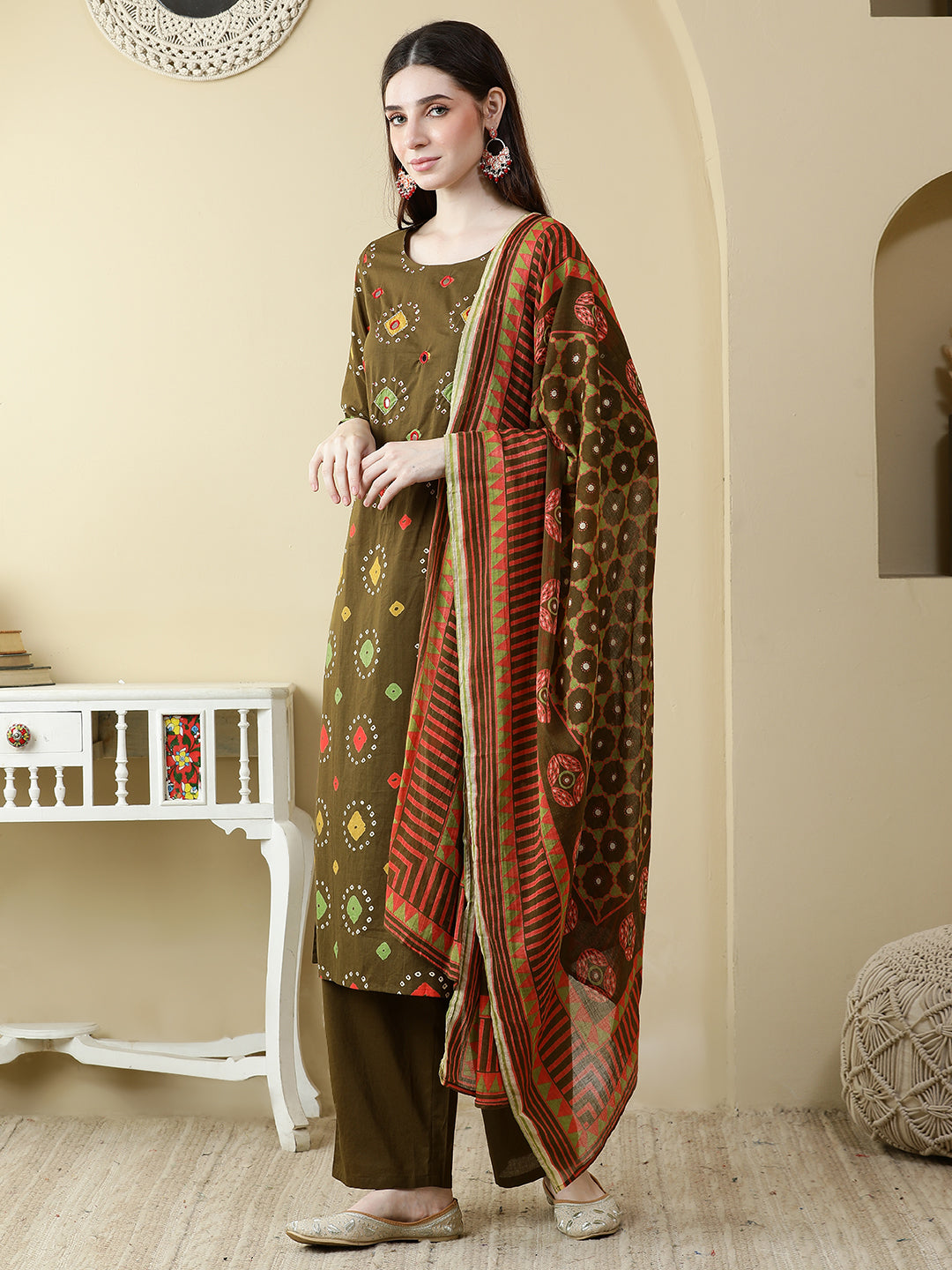 Straight Pure Cotton Printed Kurta Set With Dupatta