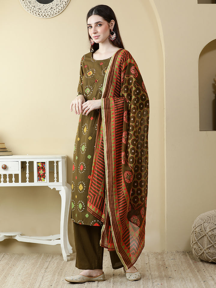 Straight Pure Cotton Printed Kurta Set With Dupatta