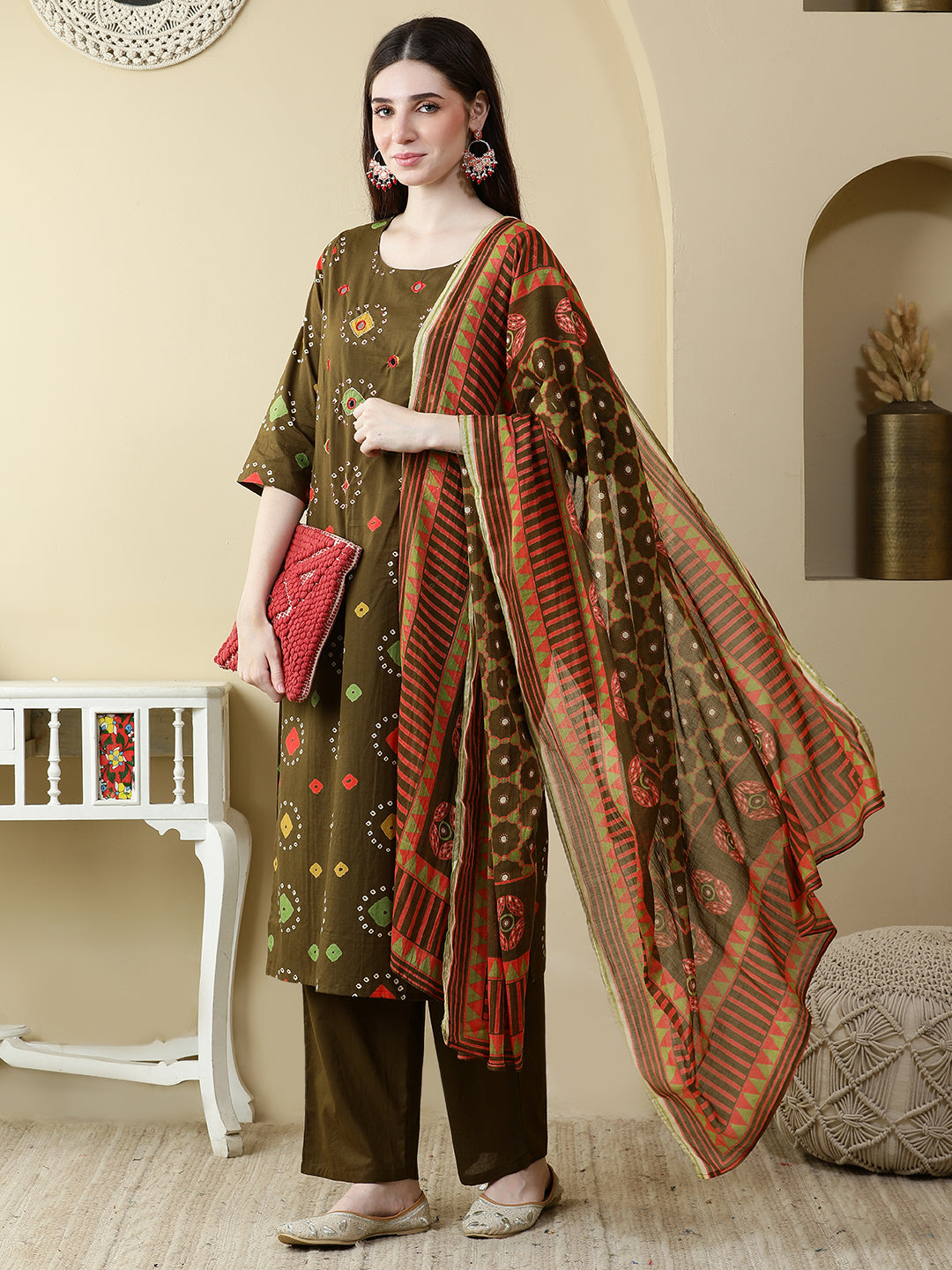 Straight Pure Cotton Printed Kurta Set With Dupatta