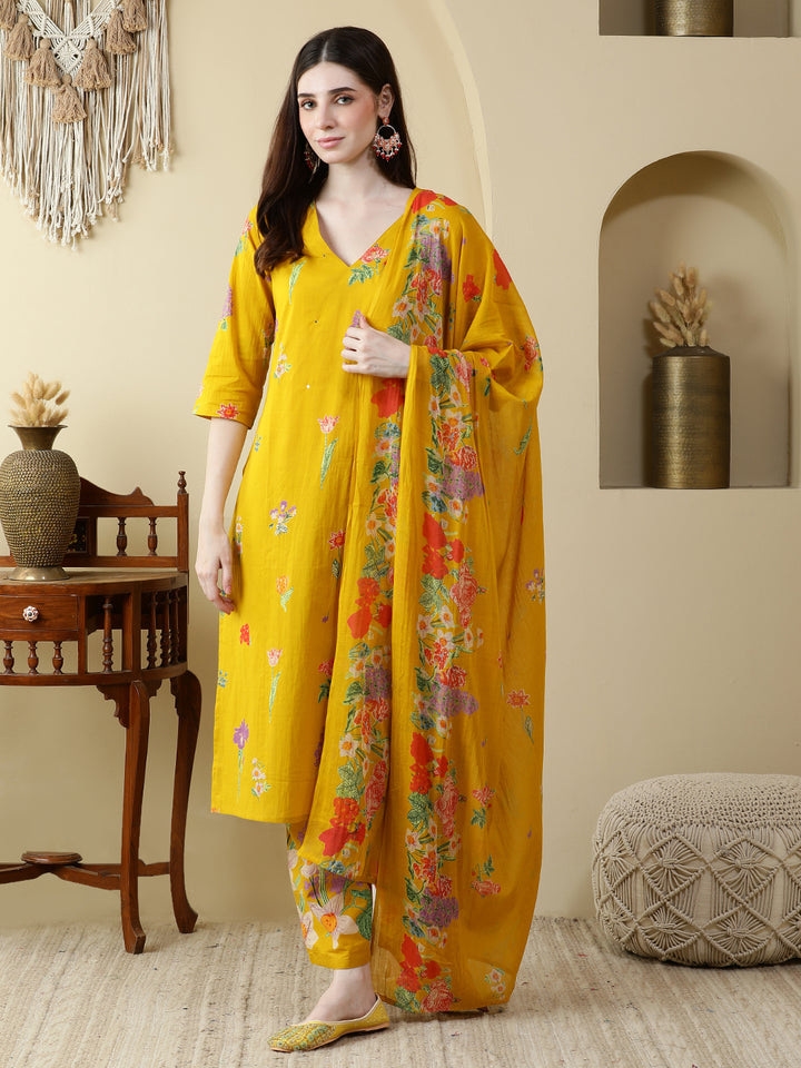 Straight Pure Cotton Printed Kurta Set With Dupatta