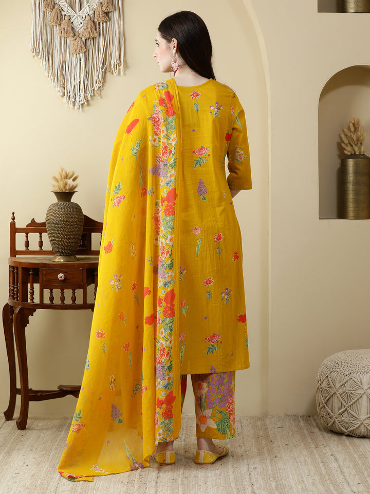 Straight Pure Cotton Printed Kurta Set With Dupatta