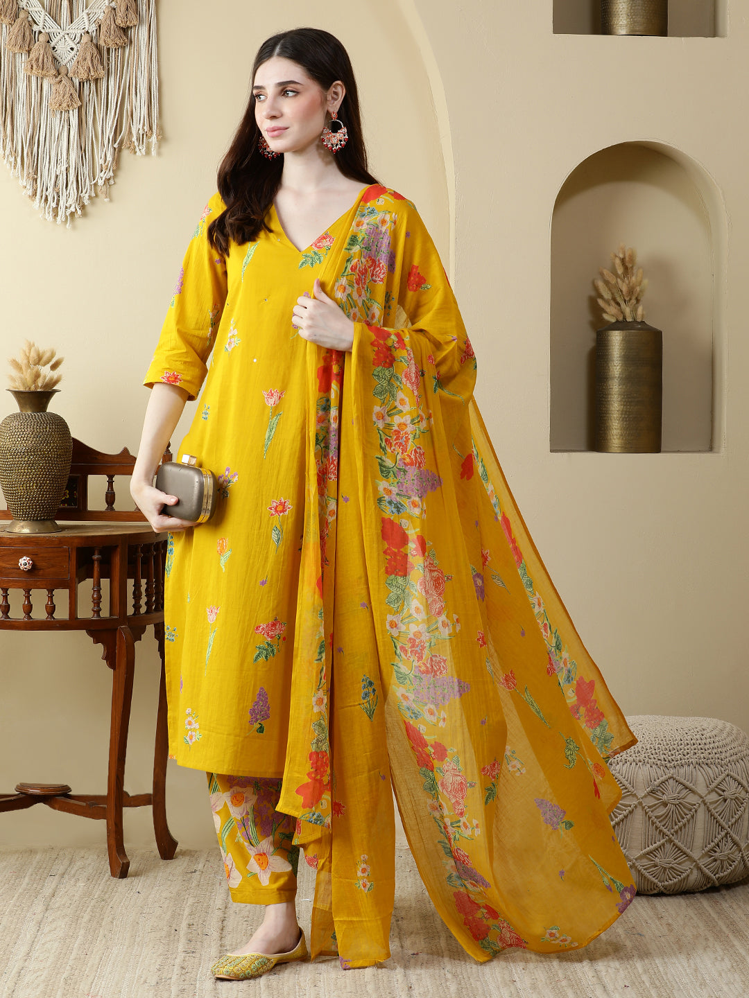Straight Pure Cotton Printed Kurta Set With Dupatta