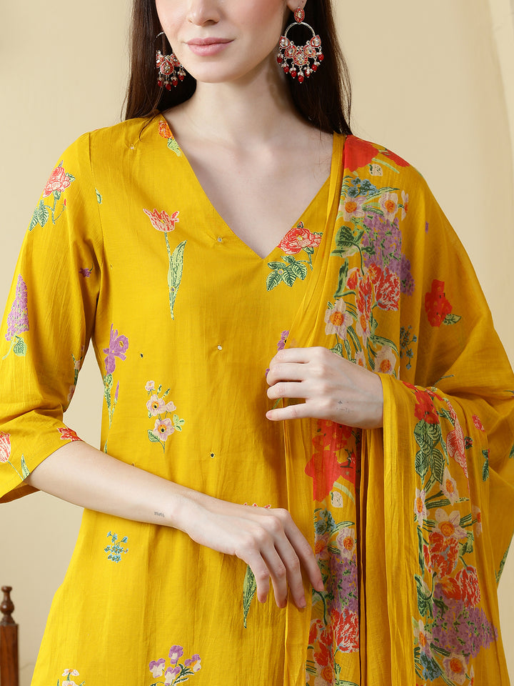 Straight Pure Cotton Printed Kurta Set With Dupatta
