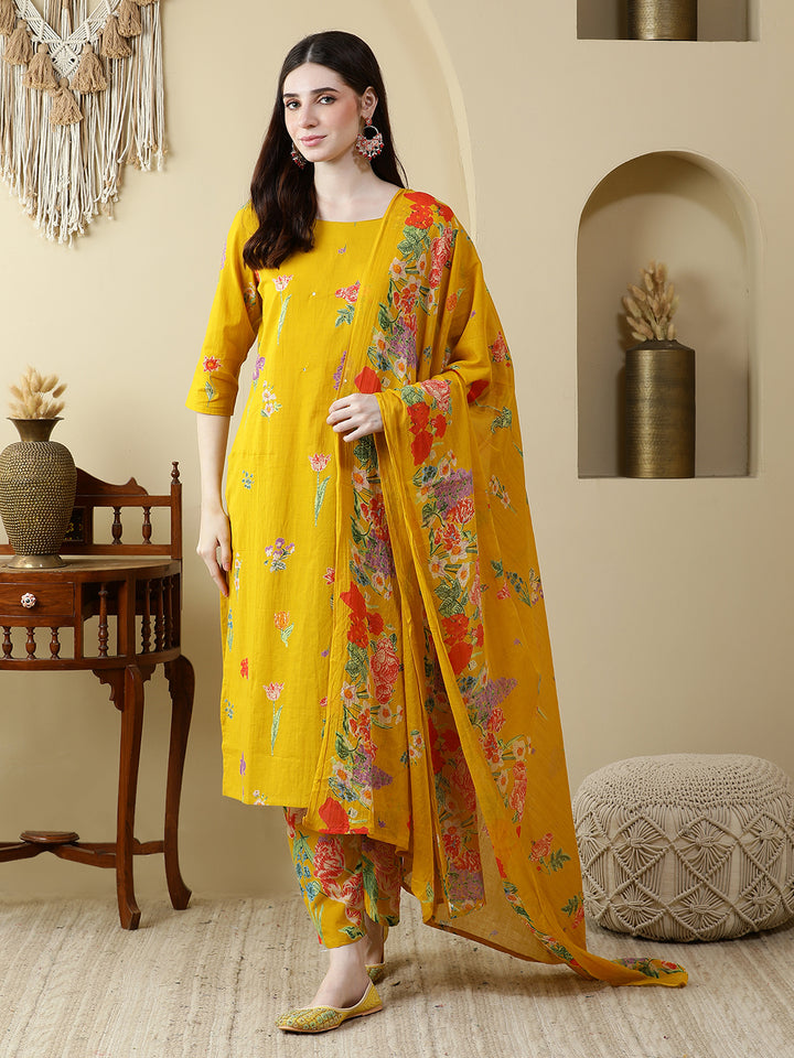 Straight Pure Cotton Printed Kurta Set With Dupatta