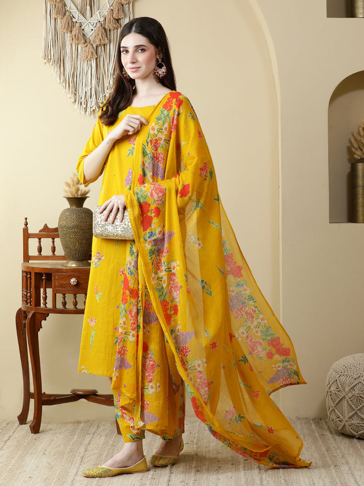 Straight Pure Cotton Printed Kurta Set With Dupatta