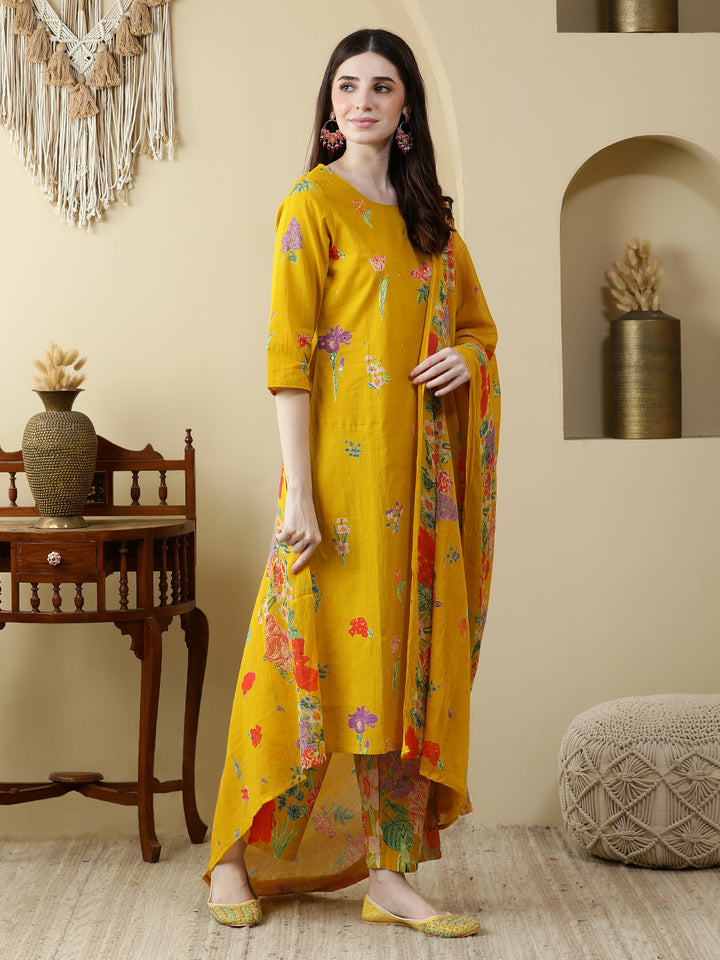 Straight Pure Cotton Printed Kurta Set With Dupatta