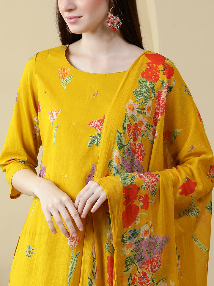 Straight Pure Cotton Printed Kurta Set With Dupatta