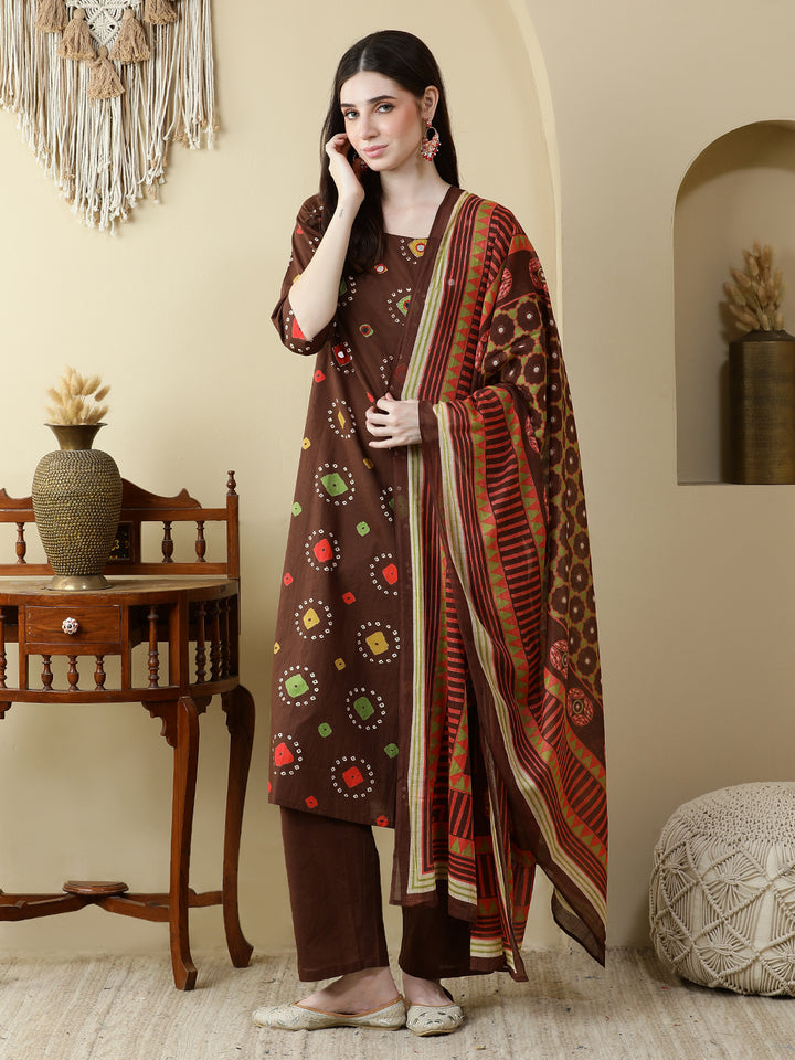Straight Pure Cotton Printed Kurta Set With Dupatta