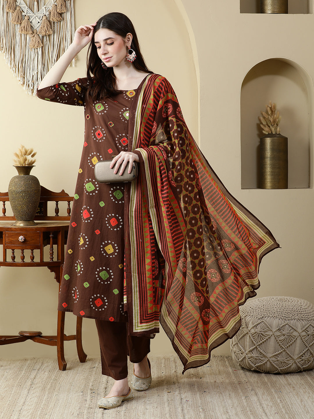 Straight Pure Cotton Printed Kurta Set With Dupatta