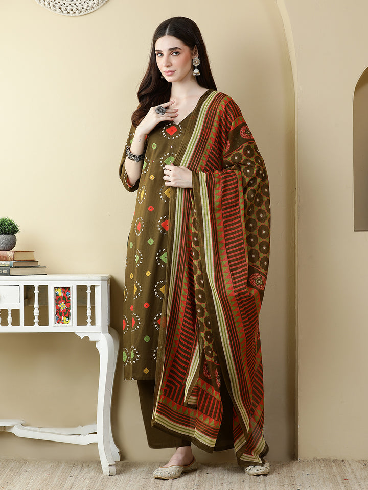 Straight Pure Cotton Printed Kurta Set With Dupatta